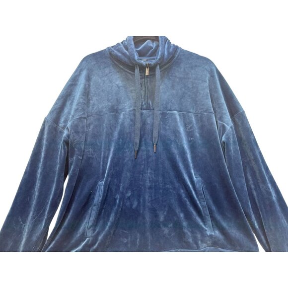 Champion Womens Velour Pullover Sweatshirt Sweater XL Blue Drawstring & Pockets - Picture 5 of 13